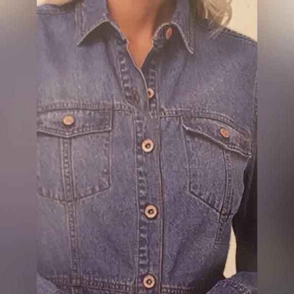 Women’s FRYE Button Front Dark Wash Denim Dress - Picture 5 of 12